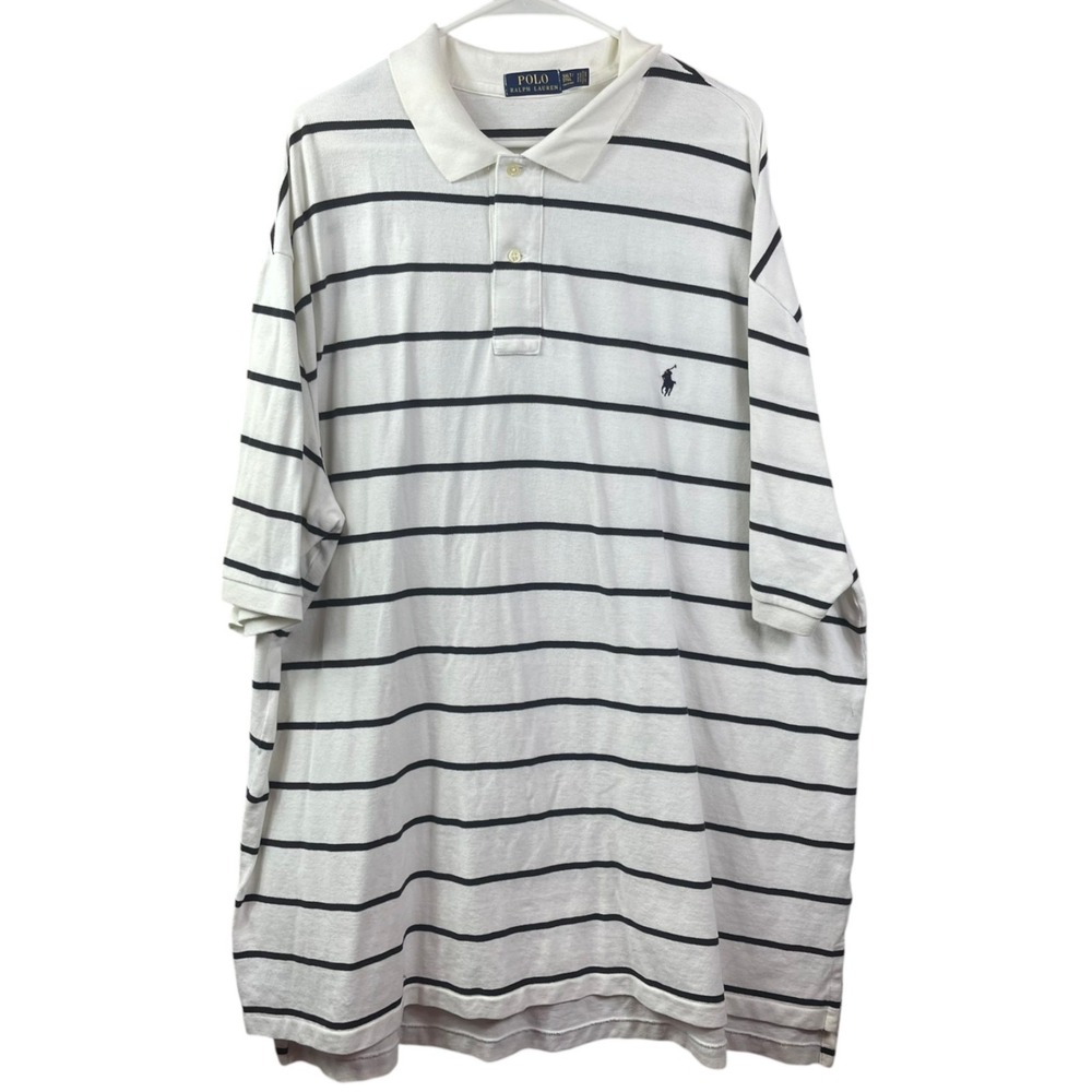 Polo Ralph Lauren Striped Rugby Shirt Mens 3XLT White Navy Short Sleeve Cotton